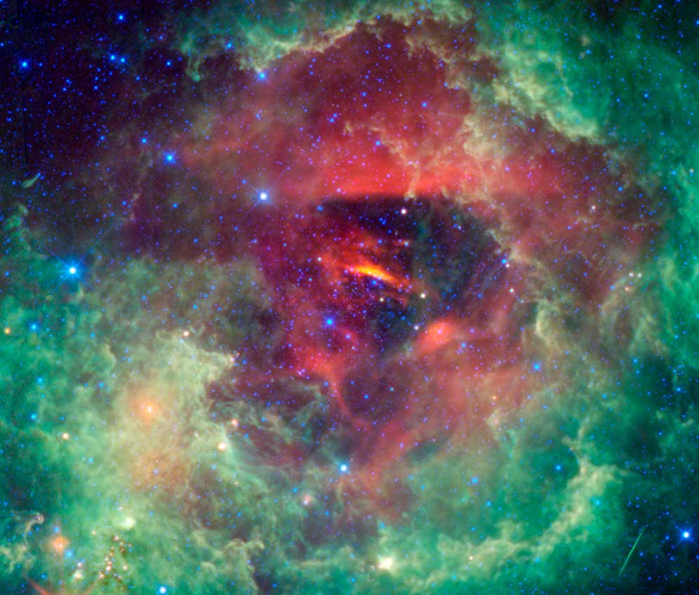 Dust and scattered stars surround a bright center